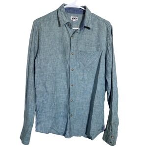 1901 Nordstrom Mens Linen Blend Long Sleeve Button Down Shirt Green Small